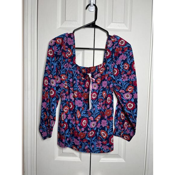 NEW Vineyard Vines Tisbury Long Sleeve Top Square Neck Floral Womens Size XS - Picture 1 of 8